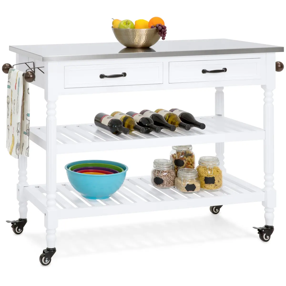 Kitchen Island Storage & Bar Cart W/ Stainless Steel Top 1