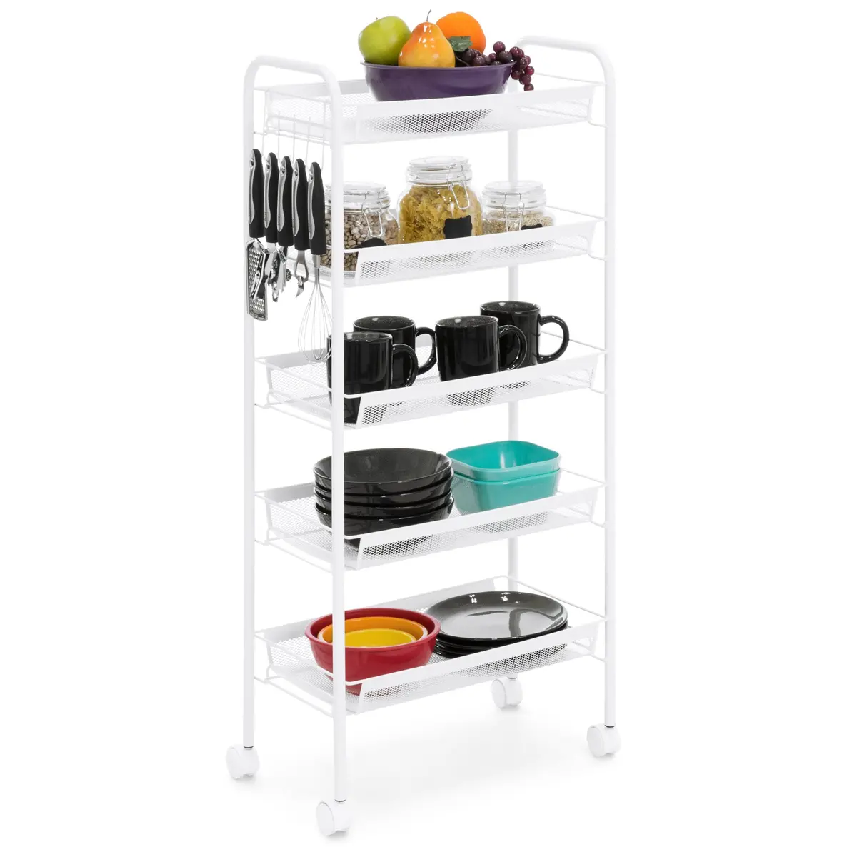 5-Tier Metal Rolling Kitchen Utility Storage Cart W/ Locking Casters 1