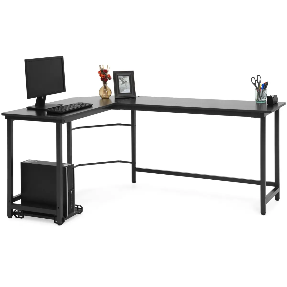 Modern L-Shaped Corner Computer Desk Table Workstation W/ Cpu Stand 2
