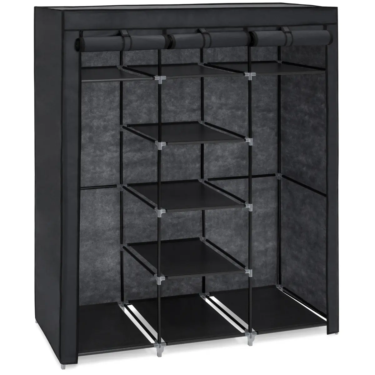 9-Shelf Portable Fabric Closet W/ Cover And Adjustable Rods - Black 1