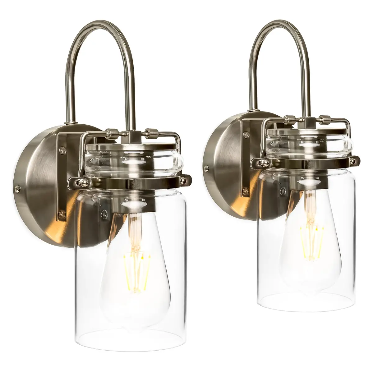 Set Of 2 Industrial Sconces W/ Glass Shade - Silver 1