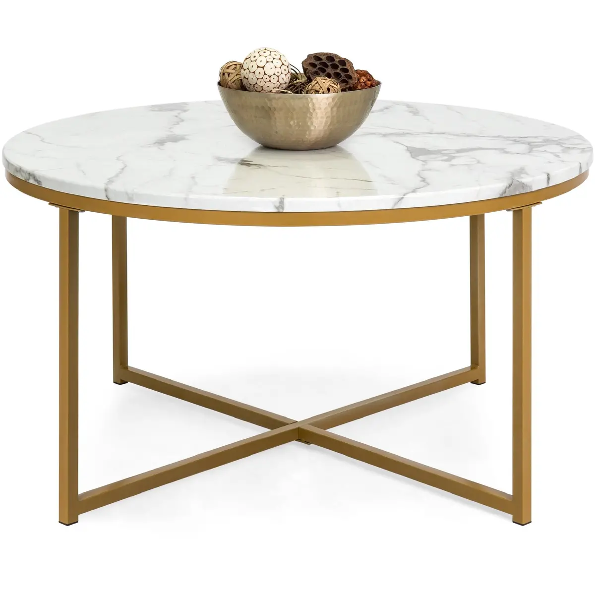 36In Round Coffee Table W/ Faux Marble Top 1