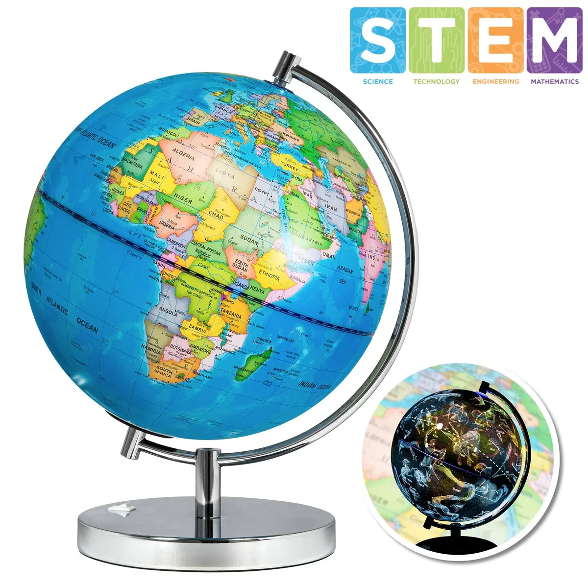 7.5In Light-Up World Geographical Globe W/ Constellations And Illustrations 1