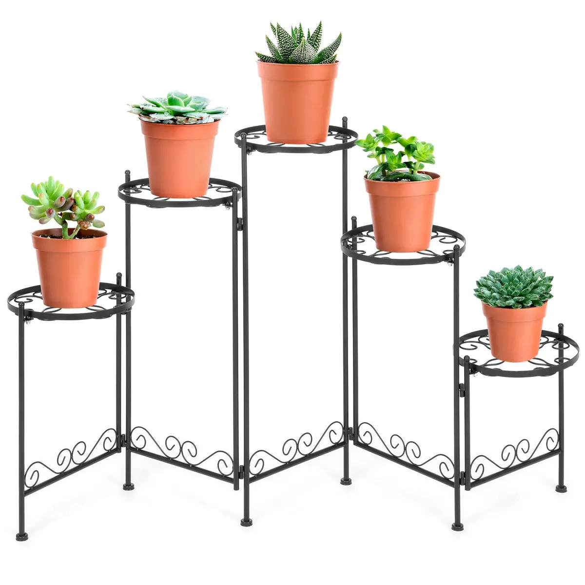 5-Tier Multi-Level Adjustable Folding Metal Plant Stand Display, 28In Tall 1