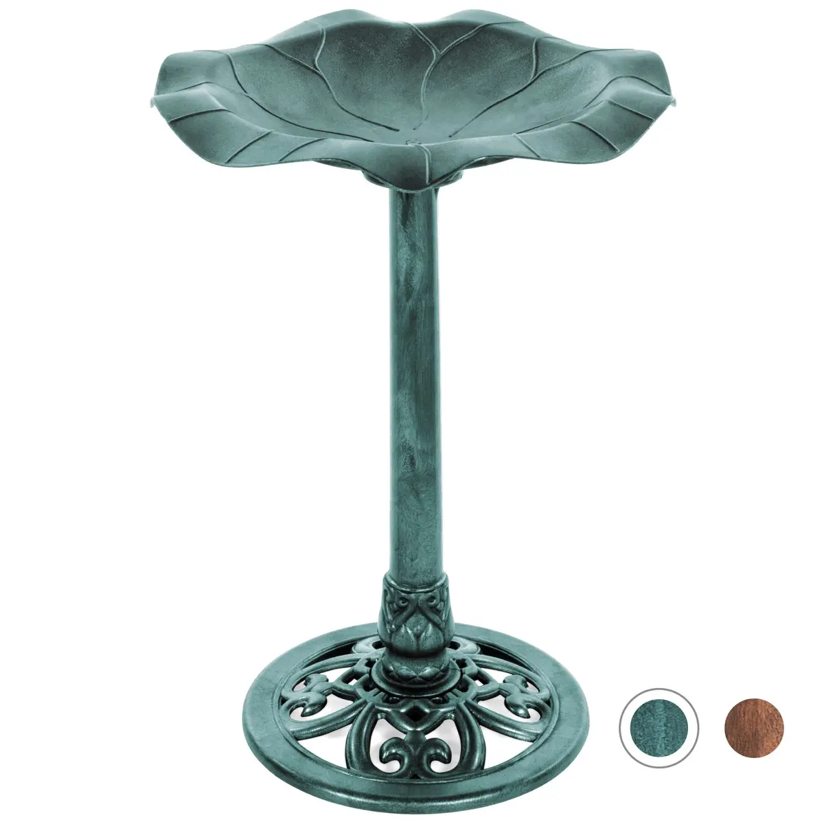 Lily Leaf Pedestal Bird Bath Decoration Accent W/ Floral Accents 2
