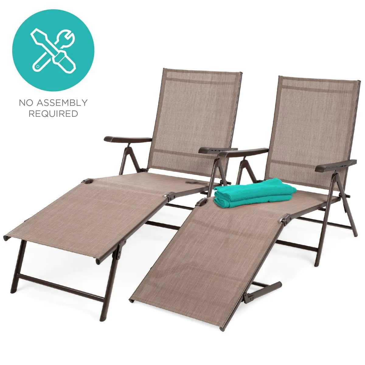 Set Of 2 Outdoor Patio Chaise Recliner Lounge Chairs W/ Rust-Resistant Frame 1
