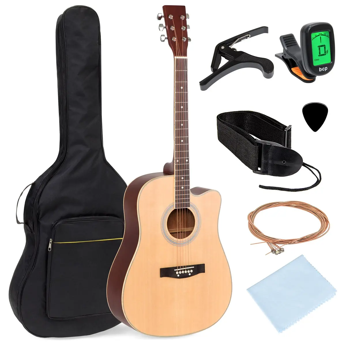 41In Full Size Beginner Acoustic Cutaway Guitar Set W/ Case, Capo, Tuner 4