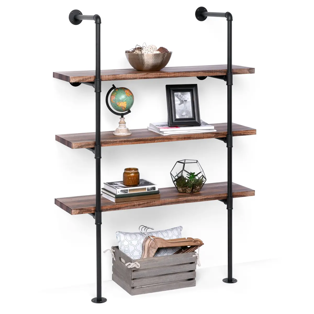 4-Tier Industrial Wall-Mounted Iron Pipe Bracket Diy Bookshelf Frame 1