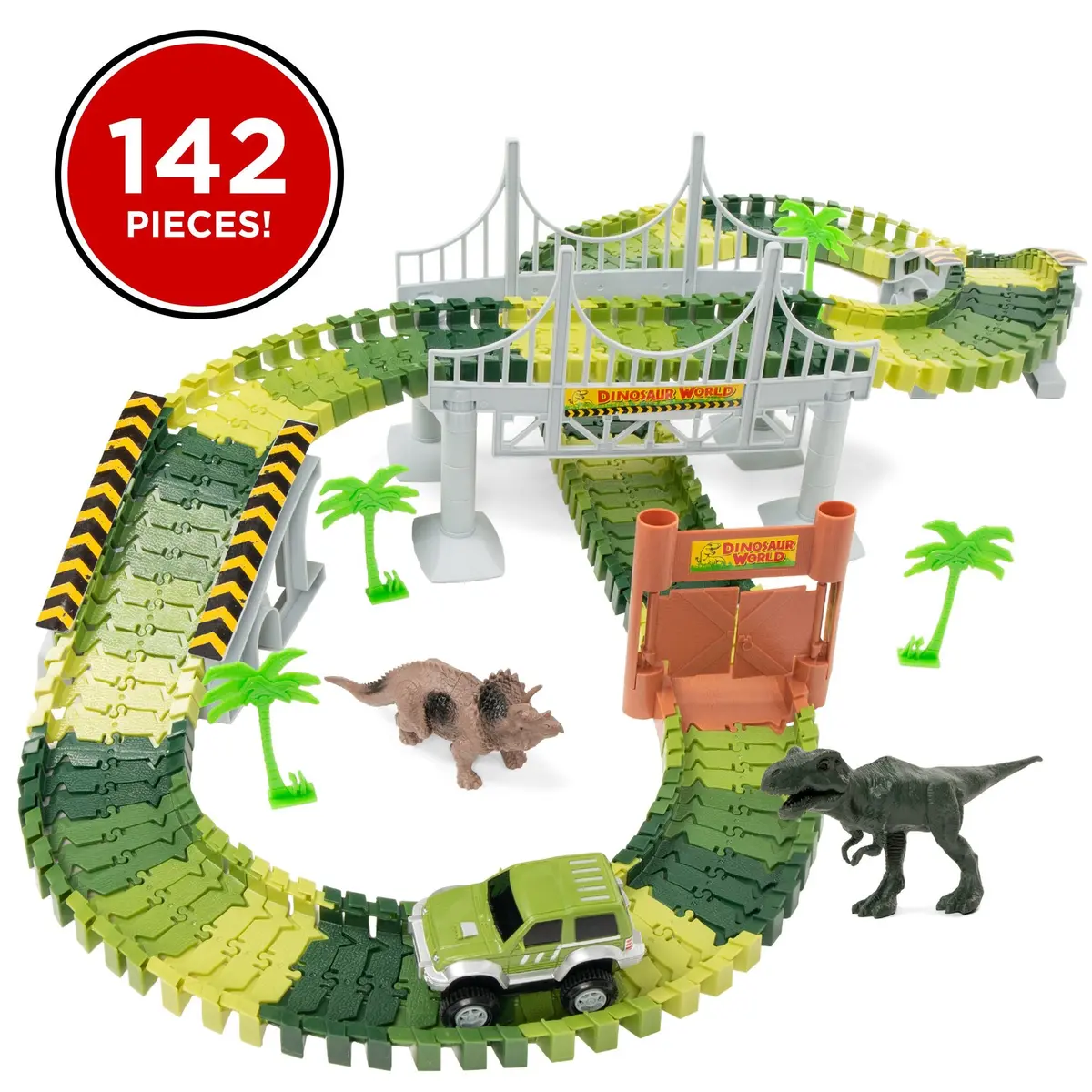 142-Piece Big Dinosaur Figure Racetrack Toy Play Set W/ Battery Operated Car 1