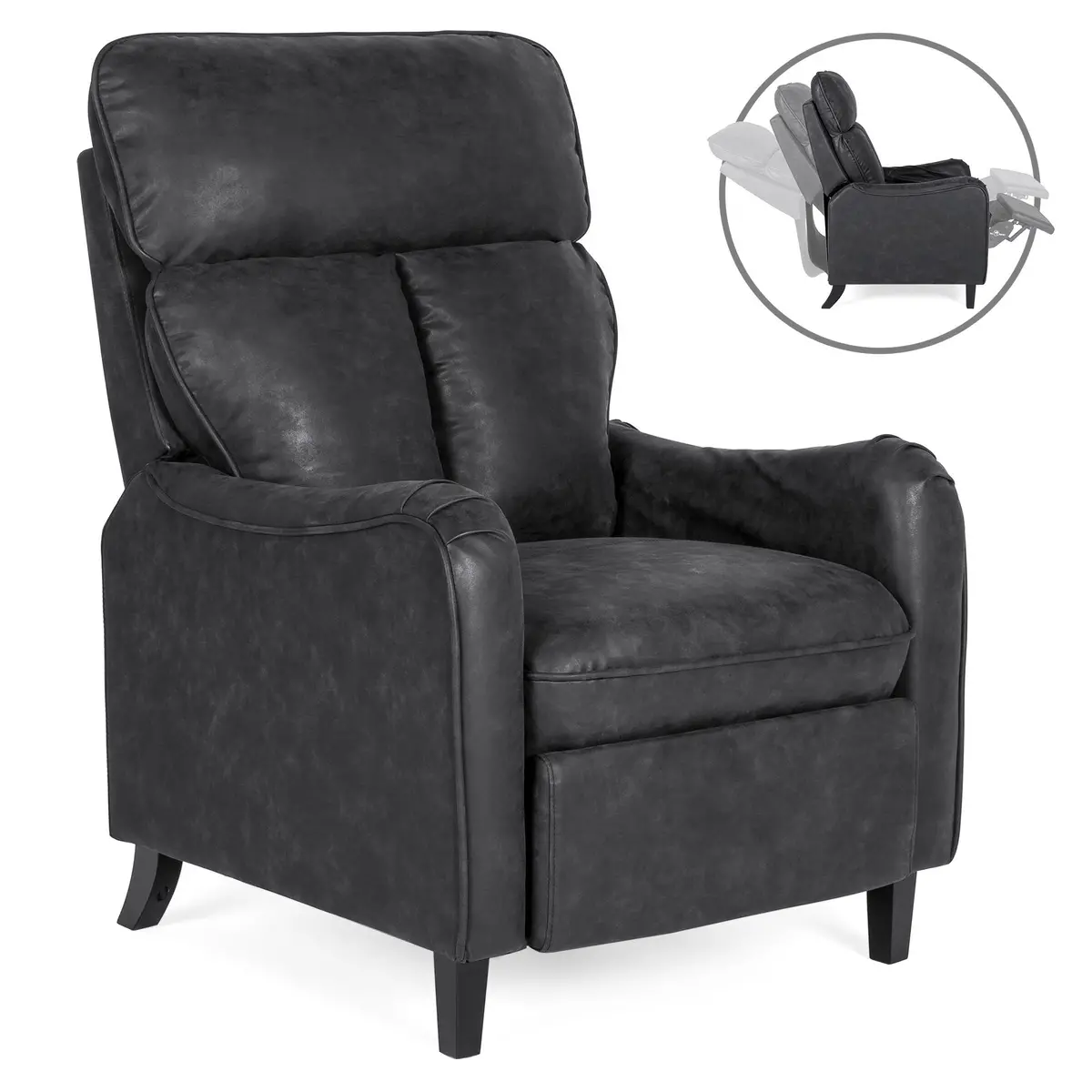 Faux Leather English Roll Arm Chair Recliner W/ 160-Degree Recline, Leg Rest 2