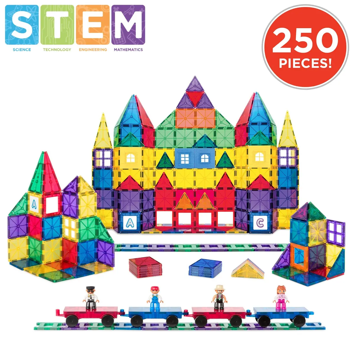 250-Piece Kids Stem 3D Rainbow Magnetic Building Block Tile Toy Play Set 1