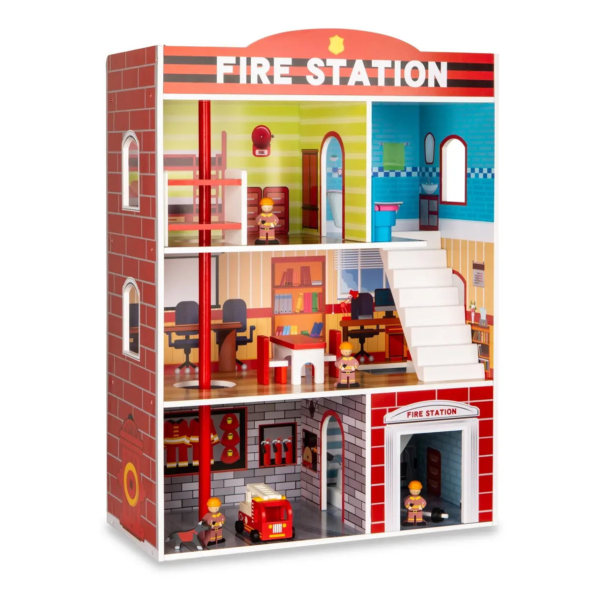 32In Kids 3-Story Model Fire Station Play Set Toy W/ 2 Vehicles, Accessories 1
