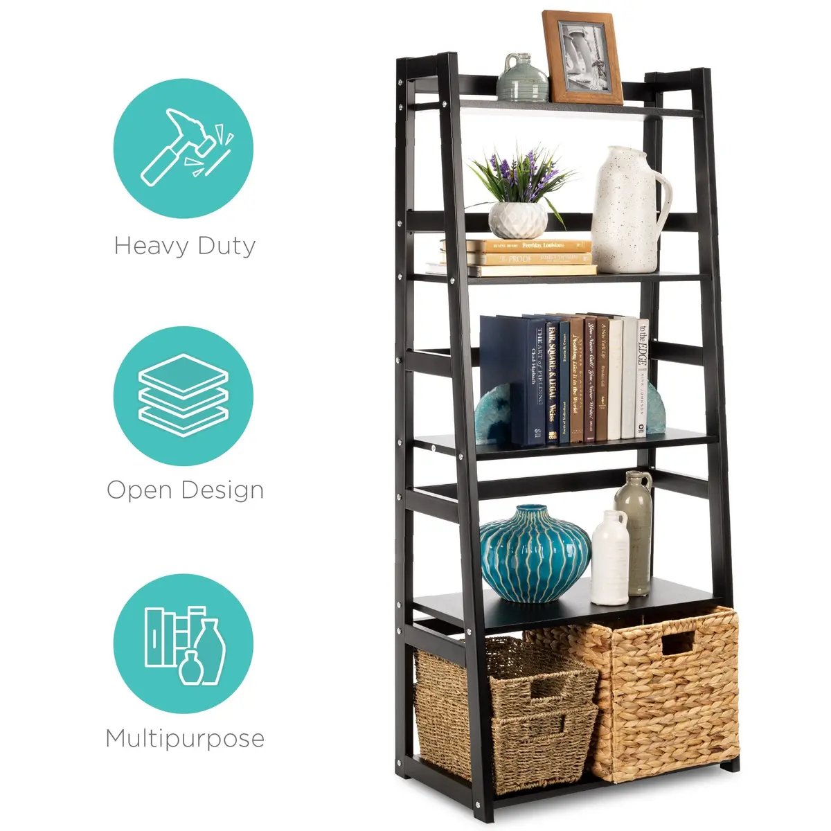 5-Tier Multipurpose Modern Ladder Slant Bookcase Storage Shelf 1