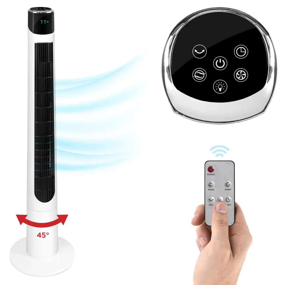 47In Oscillating Tower Fan W/ 3 Adjustable Speeds &  3 Modes, Remote, Timer 1