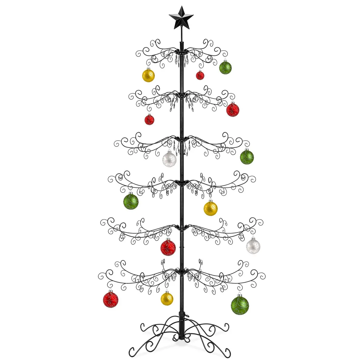 6Ft Wrought Iron Ornament Display Christmas Tree W/ Easy Assembly, Stand 1