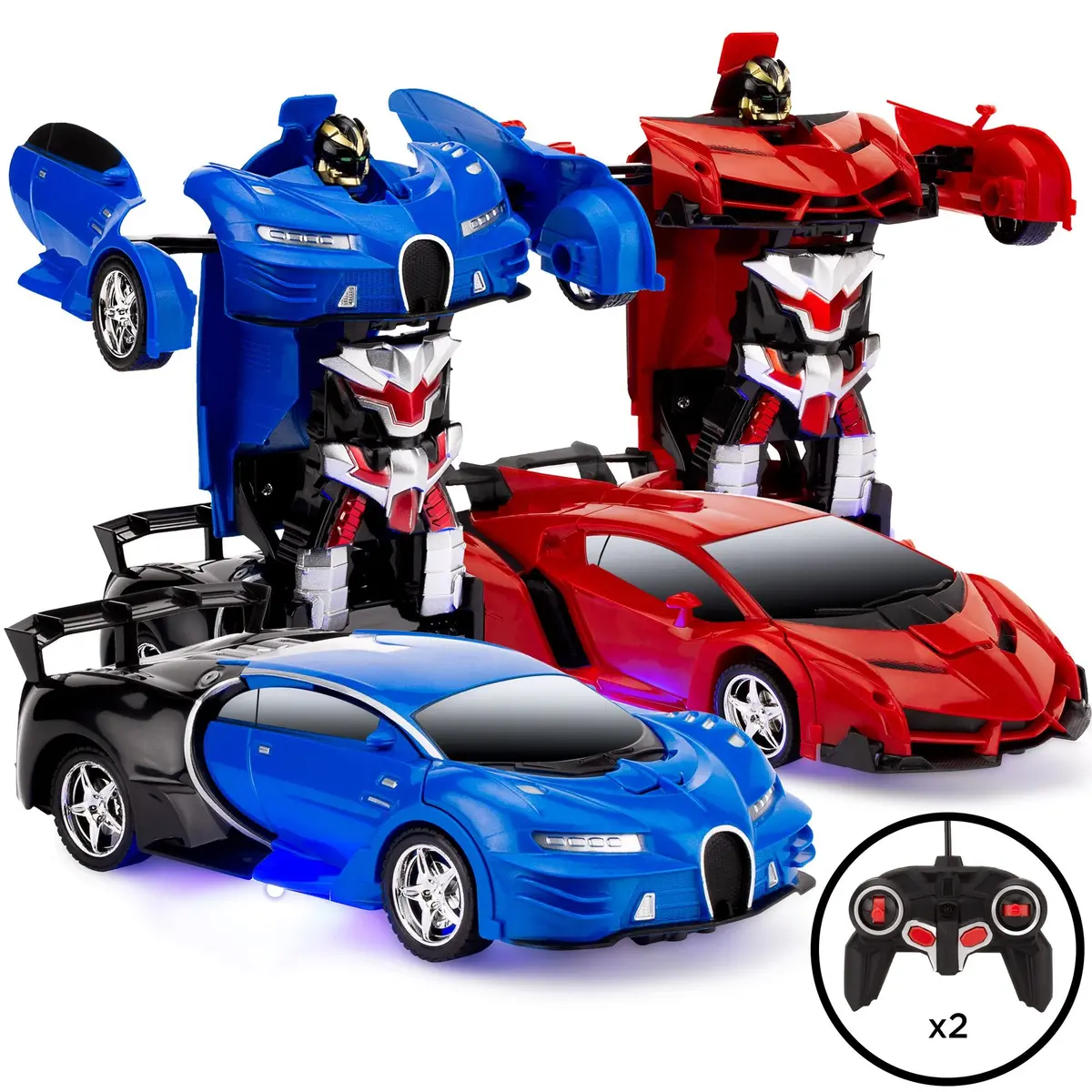 Set Of 2 1/18 Scale Rc Remote Control Transforming Robot Car Toys 1