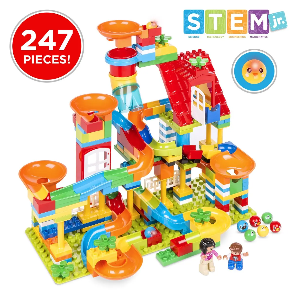Kids 247-Piece Building Block Marble Run Stem Toy Track Set W/ Ramps, Slides 1