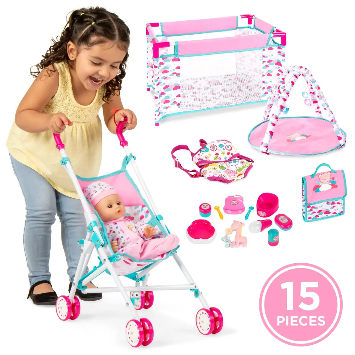 Kids 15-Piece 13.5In Newborn Baby Doll Role Play Playset W/ Accessories 1