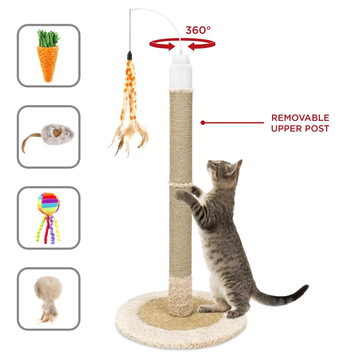 40In Electronic Rotating Cat Scratching Post Toy W/ Adjustable Height 1
