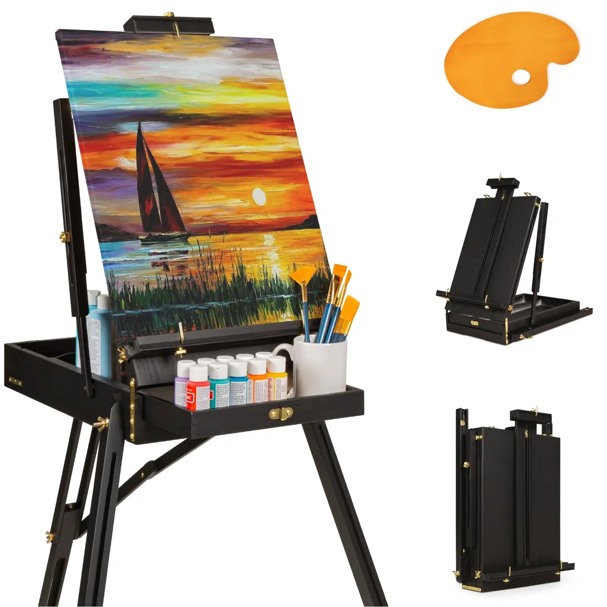 Portable Folding French Style Easel Tripod Stand W/ Drawer, Palette 1