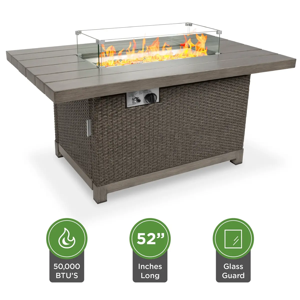 52In 50,000 Btu Wicker Propane Fire Pit Table W/ Aluminum Top, Cover 1
