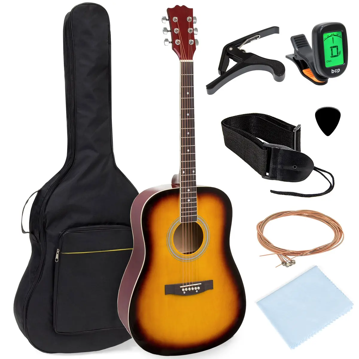 41In Acoustic Guitar Starter Kit W/ Digital Tuner, Padded Case, Picks, Strap 2