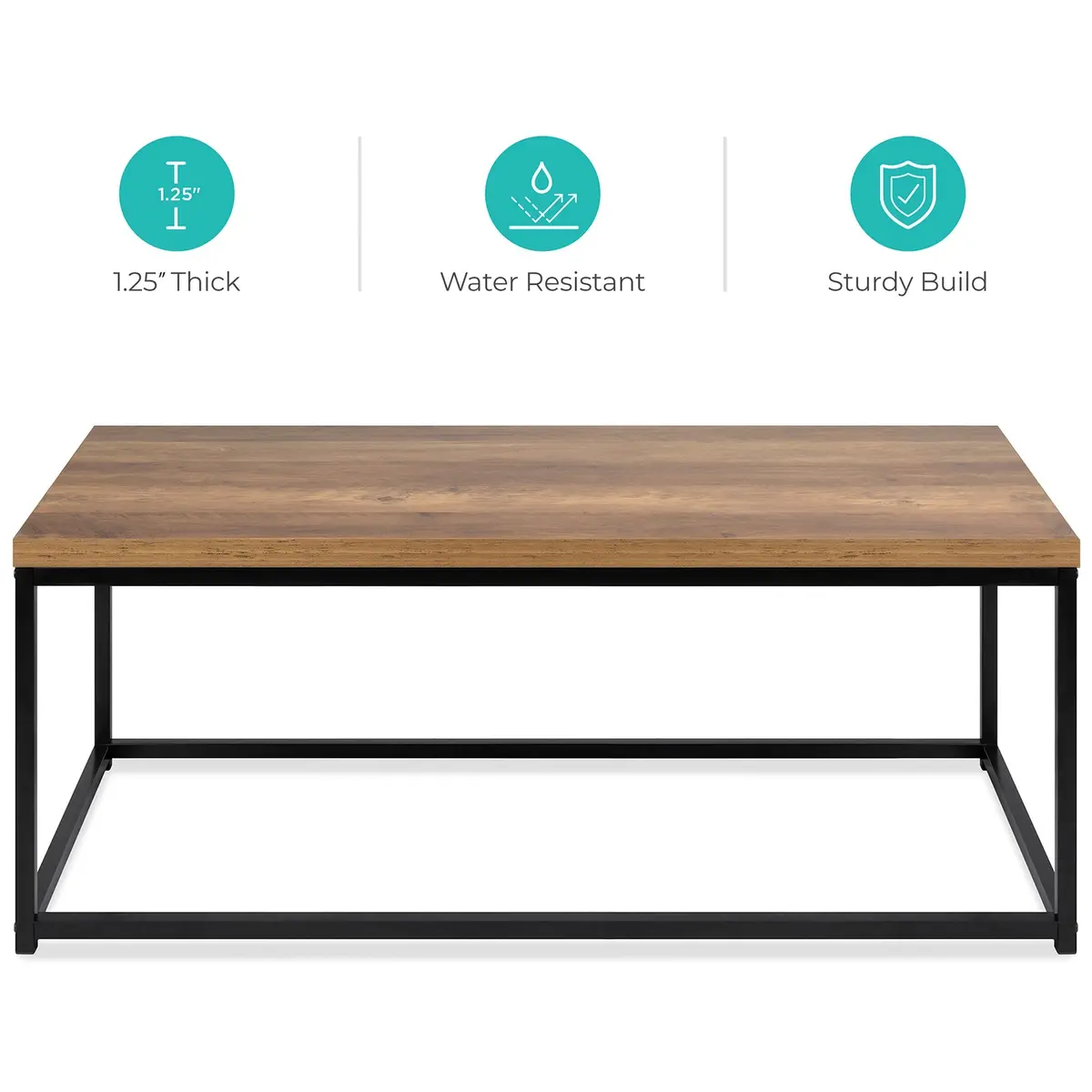 44In Modern Industrial Rectangular Wood Grain Coffee Table W/ Metal Frame 1