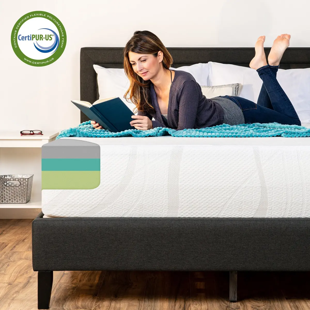 12In Medium-Plush Green Tea & Bamboo Charcoal Gel Memory Foam Mattress 1