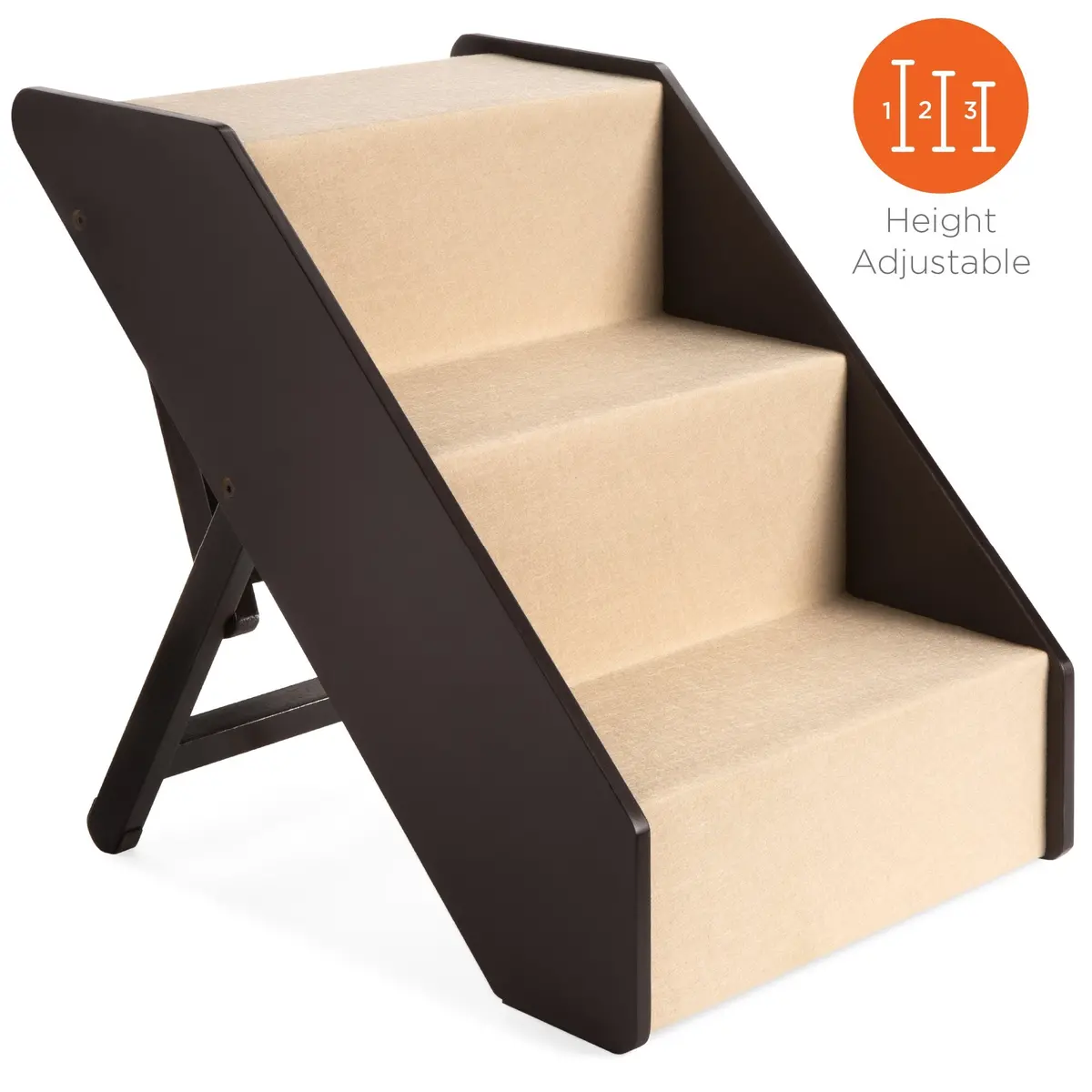 Foldable Adjustable, Non-Slip Wide Wooden Carpeted Pet Step Stairs 1