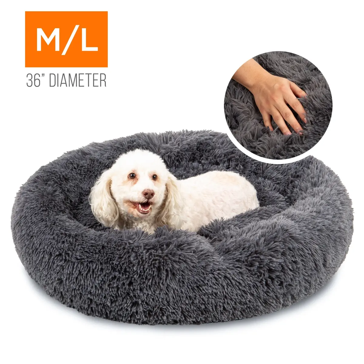 Self-Warming Shag Fur Calming Pet Bed W/ Water-Resistant Lining 1