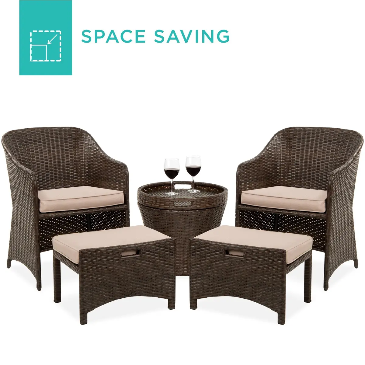 5-Piece Outdoor Wicker Bistro Set W/ Side Storage Table, No Assembly 1