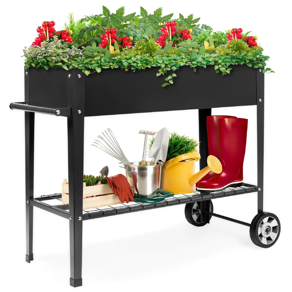 Elevated Ergonomic Mobile Raised Metal Garden Planter W/ Wheels - 38X16x32in 1