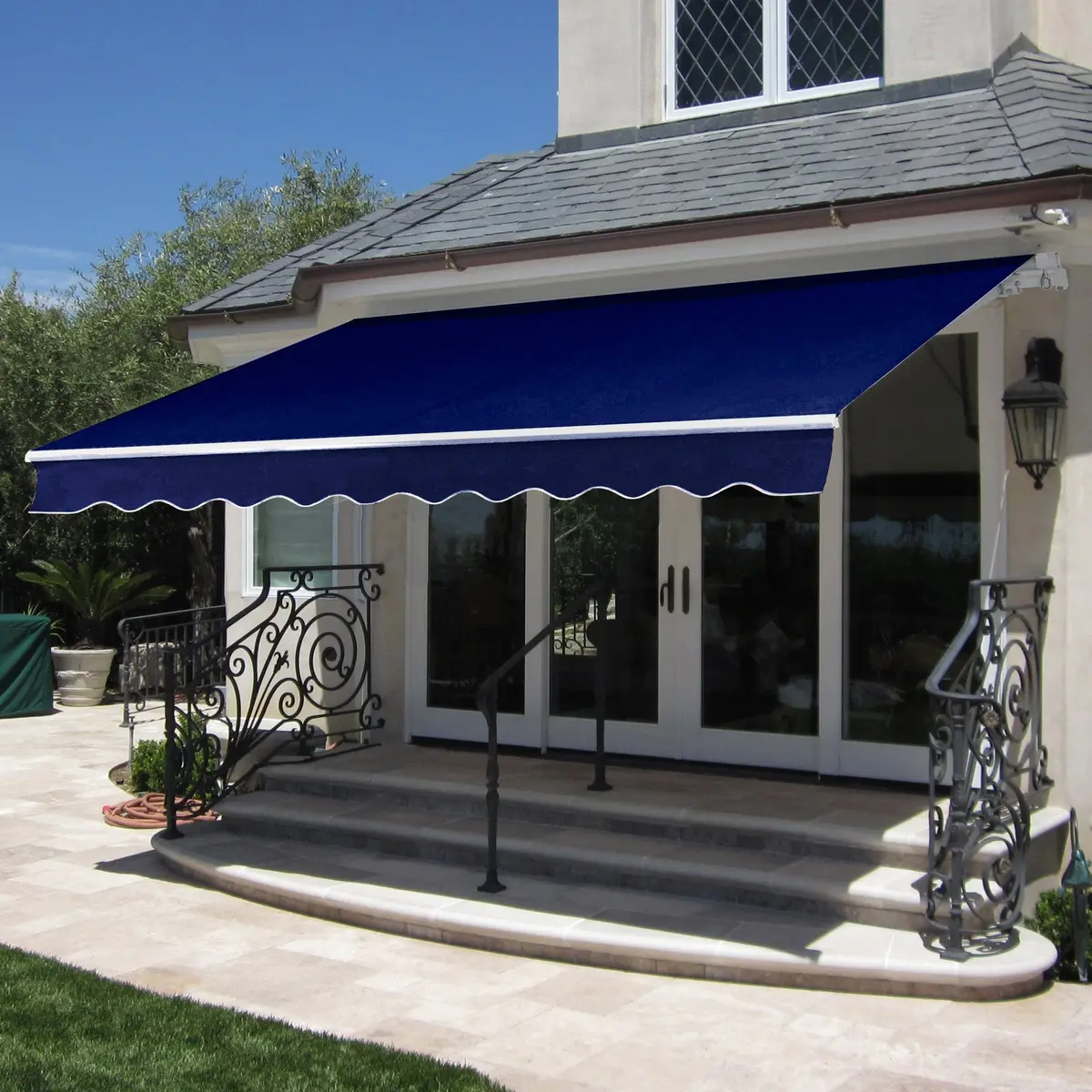 Retractable Patio Awning W/ Aluminum Frame, Crank Handle, 98X80in 2
