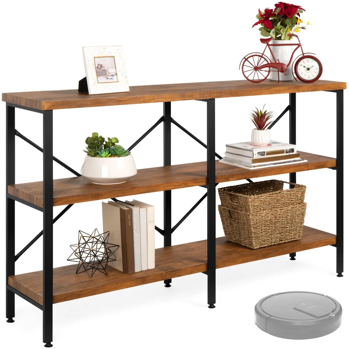 3-Tier Industrial Hallway Console Table For Living Room, Entry Way - 55" 1