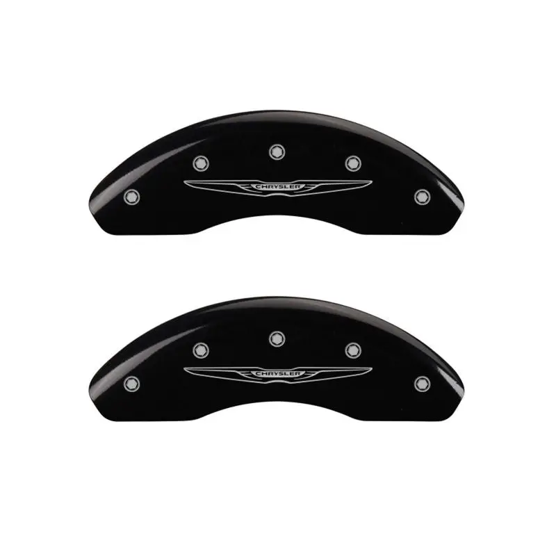 Mgp Engraved 4-Piston Caliper Covers – Front & Rear, Style 2 / Chrysler Wing Design – Black Body With Silver Accents 1