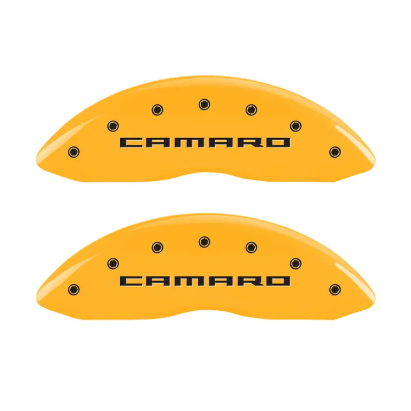 Mgp Engraved Caliper Covers – Front (Gen 5 Camaro), Rear (Gen 5 Ss), Yellow Finish With Black Chrome 1
