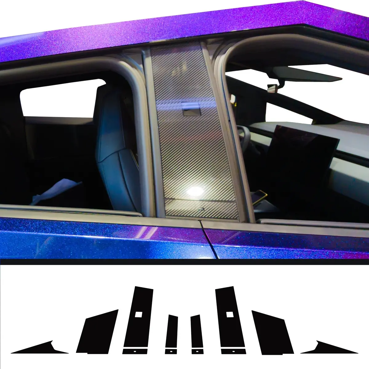 Toprotect 5D Carbon Fiber High-Gloss Wrap For Tesla Cybertruck B-Pillars & C-Pillars 1