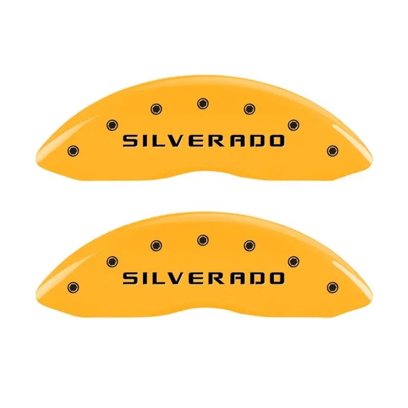 Mgp Engraved Front Brake Caliper Covers — Yellow Finish With Black Chrome Accents For Chevrolet Silverado 1