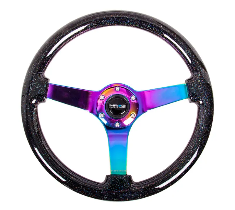 Nrg Classic Black Sparkle Reinforced Steering Wheel — 350Mm Diameter, 3-Inch Depth, Neochrome 3-Spoke Design 1