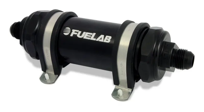 Fuelab 828 Stainless Steel Inline Fuel Filter – -8An Inlet / -10An Outlet, 40-Micron, Black Finish 1