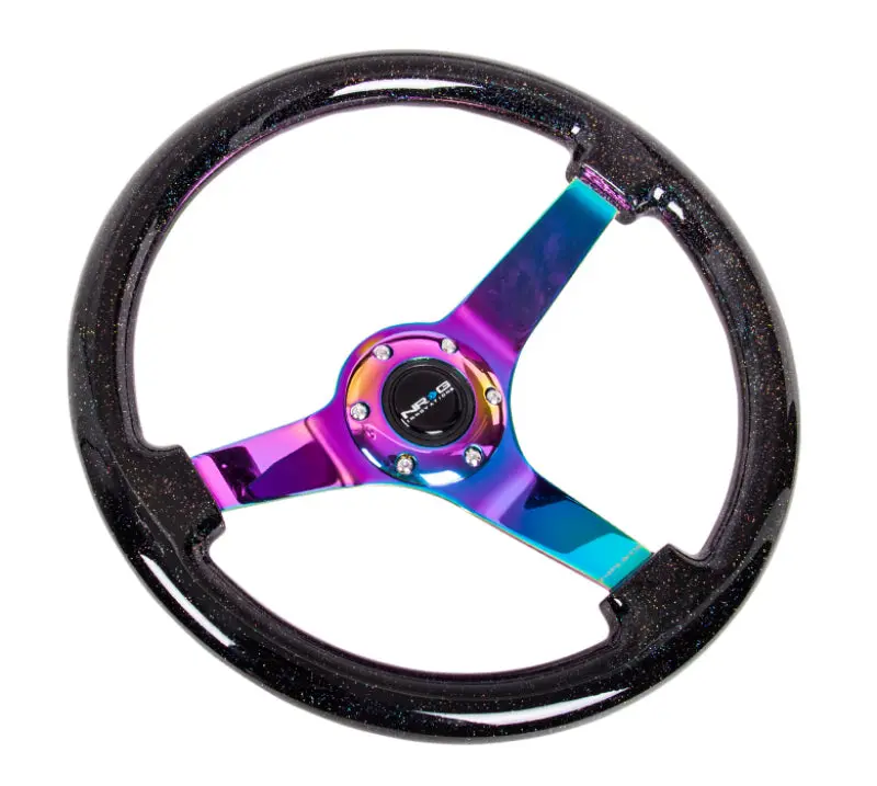 Nrg Classic Black Sparkle Reinforced Steering Wheel — 350Mm Diameter, 3-Inch Depth, Neochrome 3-Spoke Design 2