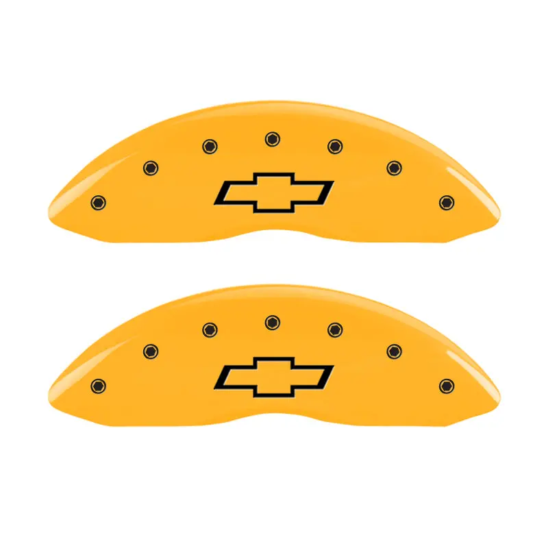 Mgp Engraved Front & Rear Caliper Covers – Yellow Bowtie Design With Black Char, Fits 2000 Chevrolet Silverado 2500 1