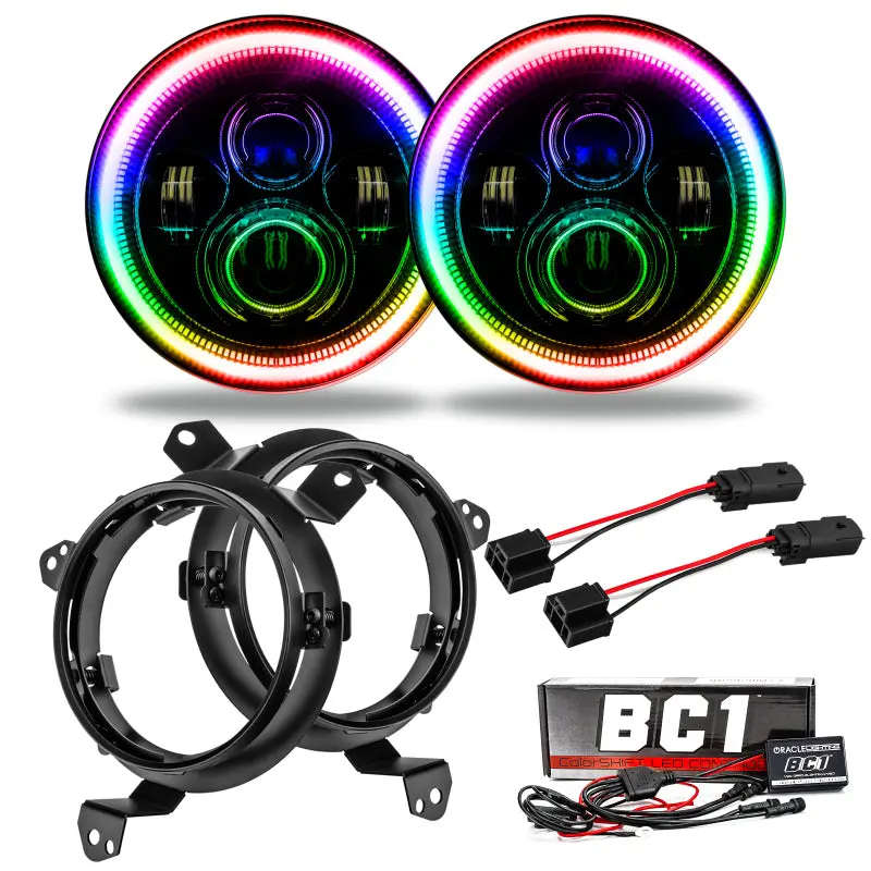 Oracle Colorshift Led Headlight Kit For Jeep Wrangler Jl & Jt – 7-Inch High-Power Pair With Bc1 Controller 1