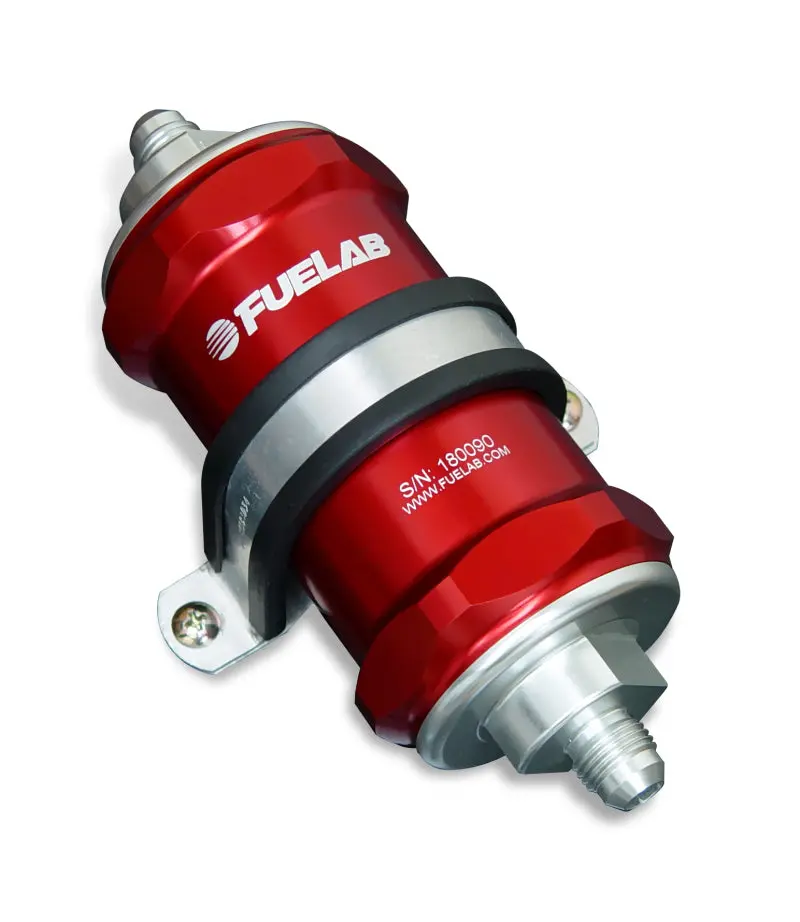 Fuelab Inline Fuel Filter – -8An Inlet / -6An Outlet, 10-Micron Fabric Element With Integrated Check Valve (Red) 1
