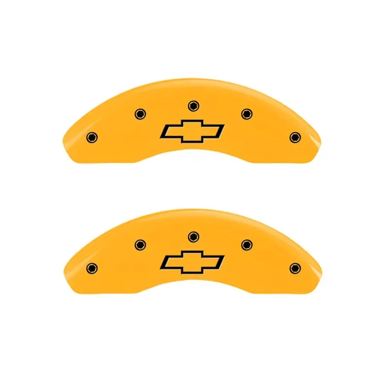 Mgp Engraved Front Brake Caliper Covers — Bowtie Design, Yellow Finish With Black Chrome Accents 1