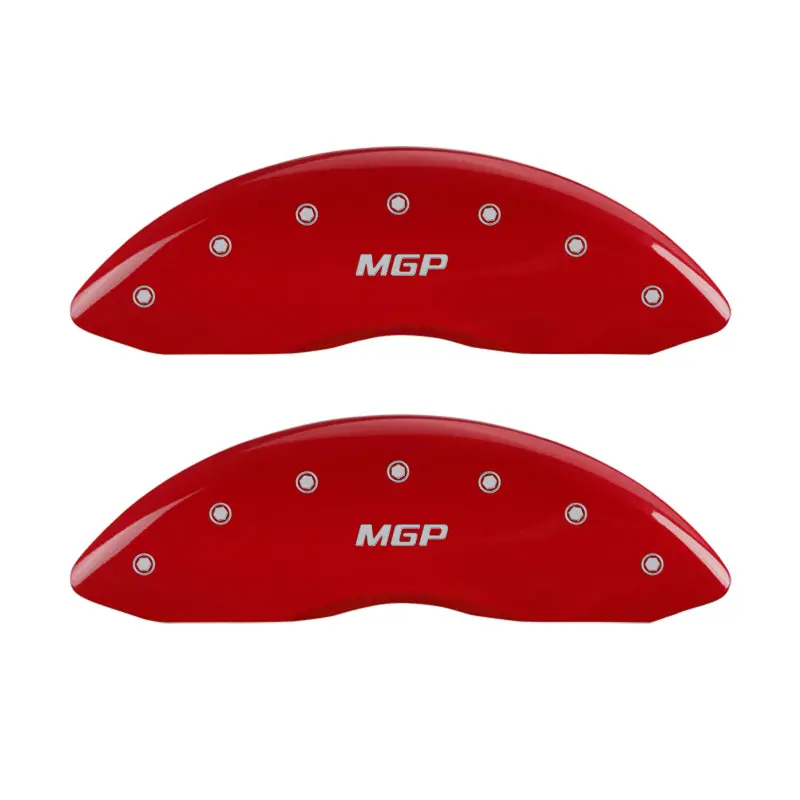 Mgp Engraved Four-Piece Caliper Cover Kit – Front And Rear With Red Finish And Silver Chrome Detailing 1