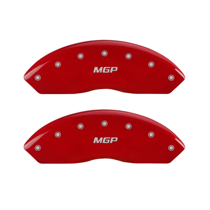 Mgp Engraved 4-Piston Caliper Covers – Front And Rear, Red Finish With Silver Accent Trim 1
