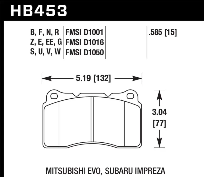 Hawk Street 5.0 Front Brake Pads For Brembo-Equipped Vehicles: Evo Viii/Ix, Sti (2004–2014), Genesis Coupe, Acura Tl (2004–2008) 1