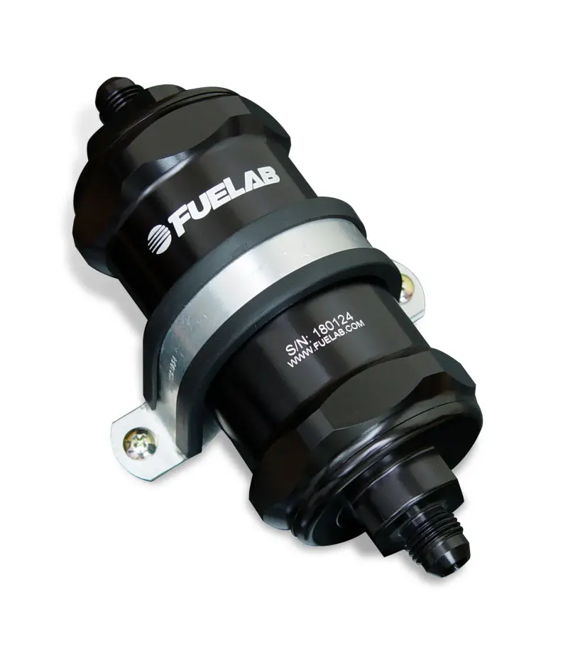 Fuelab 818 In-Line Fuel Filter Standard -6An In/-12An Out 10 Micron Fabric - Black 1