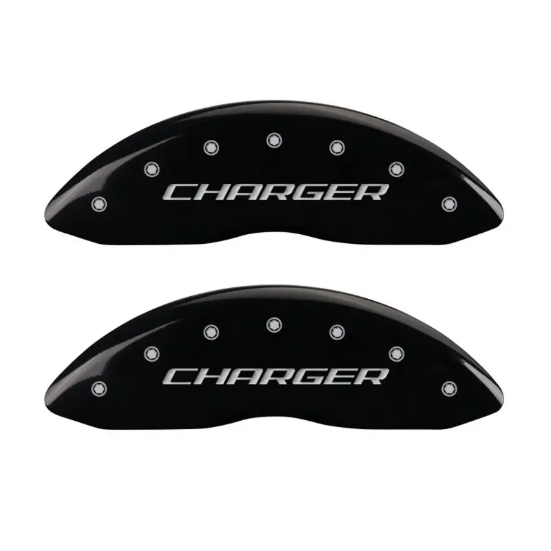 Mgp Engraved 4-Piston Caliper Covers – Front & Rear, Black Finish With Silver Accent, For 2016 Dodge Challenger R/T 1